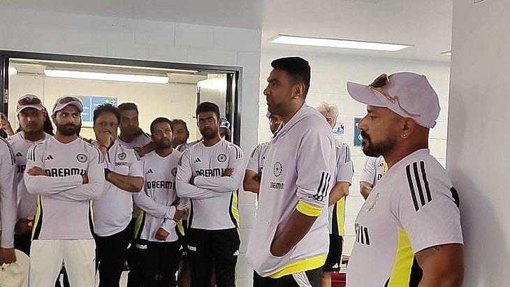 Photo: X | BCCI : Ravichandran Ashwin in the Indian dressing room for the final time.