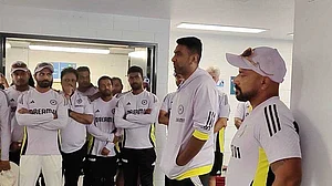 Photo: X | BCCI : Ravichandran Ashwin in the Indian dressing room for the final time.