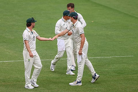India Vs Australia, 3rd Test Day 5: Australia's Travis Head celebrates with teammates after the dismissal of India's Akash Deep