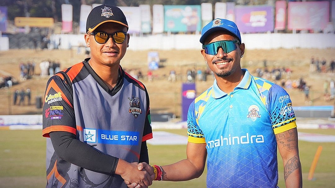 X/Nepal Premier League : Captains Kushal Malla (left) and Sompal Kami at the toss for the Nepal Premier League 2024 Eliminator.