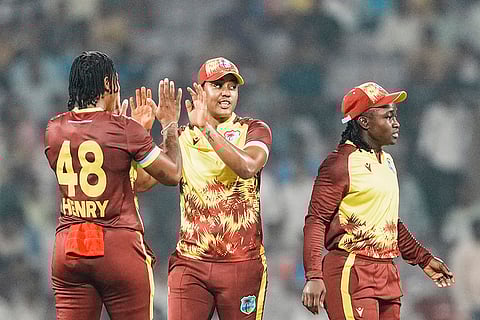 IND women vs WI women 2nd T20: West Indies' bowler Hayley Matthews celebrates the wicket of India's batter Jemimah Rodrigues