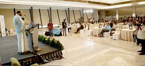 Minister for Industries, Law and Coir Shri P Rajeeve speaking at the Startup Conclave, organised jointly by the Kerala State Industrial Development Corporation (KSIDC) and Kerala Startup Mission (KSUM) in Thiruvananthapuram on Wednesday.