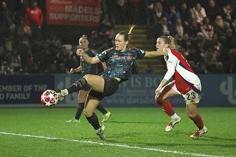 Women's Champions League: Bayern Munich's Magdalena Eriksson shoots and scores her sides second goal