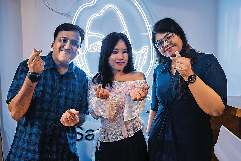 Sanjay, founder of K Wave India, with club members Nara and Surekha at Chennai
