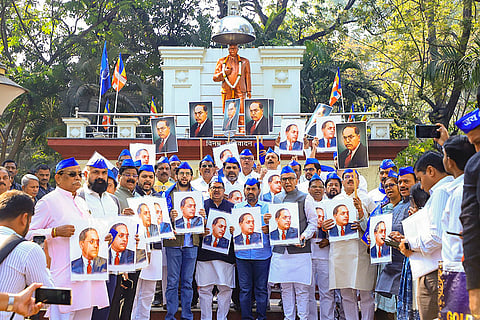 Protest against Shah's remarks on Ambedkar