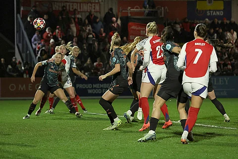 Women's Champions League: Bayern Munich's Glodis Perla Viggosdottir, No 4 at centre, scores an own goal
