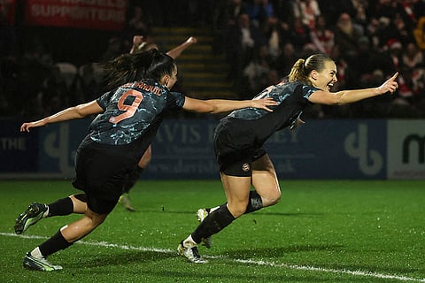 Women's Champions League: Bayern Munich's Magdalena Eriksson celebrates after scoring her sides second goal