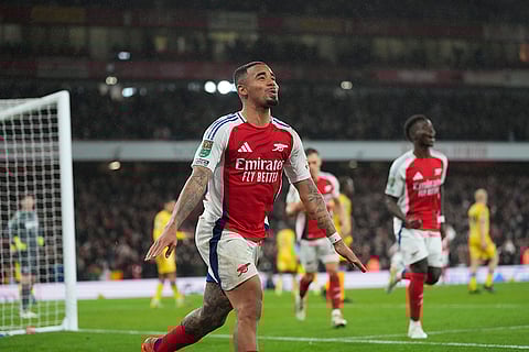 EFL Cup Quarterfinal: Arsenal's Gabriel Jesus celebrates after scoring a goal