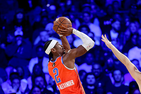 NBA Cup Final: Thunder guard Shai Gilgeous-Alexander (2) shoots 