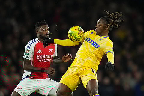 EFL Cup Quarterfinal: Crystal Palace's Eberechi Eze challenges for the ball with Arsenal's Thomas Partey