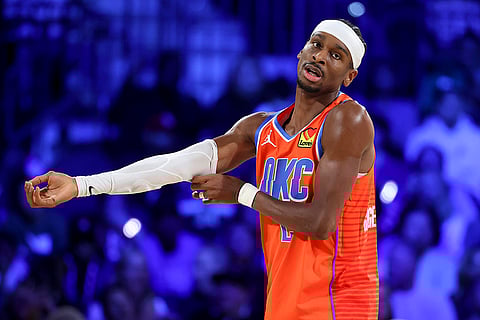 NBA Cup Final: Thunder guard Shai Gilgeous-Alexander (2) reacts after a missed shot 