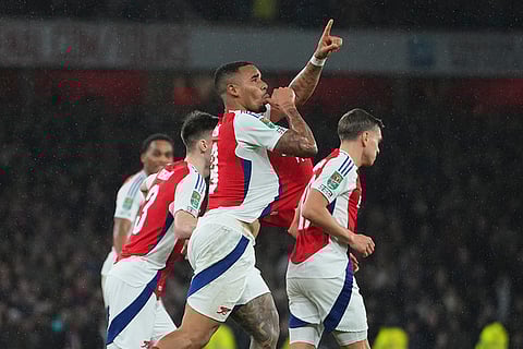 EFL Cup Quarterfinal: Arsenal's Gabriel Jesus celebrates after scoring his side's first goal