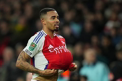 EFL Cup Quarterfinal: Arsenal's Gabriel Jesus celebrates after scoring his side's second goal