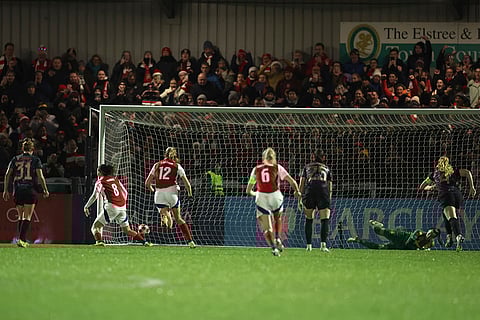 Women's Champions League: Arsenal's Mariona Caldentey, (8), celebrates after scoring her sides third goal