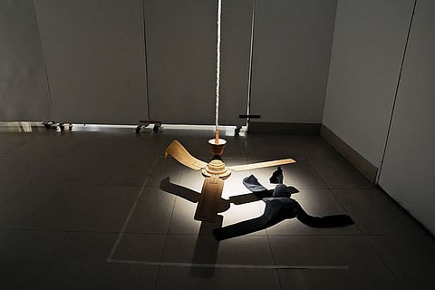 Images and objects featured in Sudarshan Shetty’s installation One Life Many on display at Kolkata’s Academy of Fine Arts as part of the Bengal Biennale