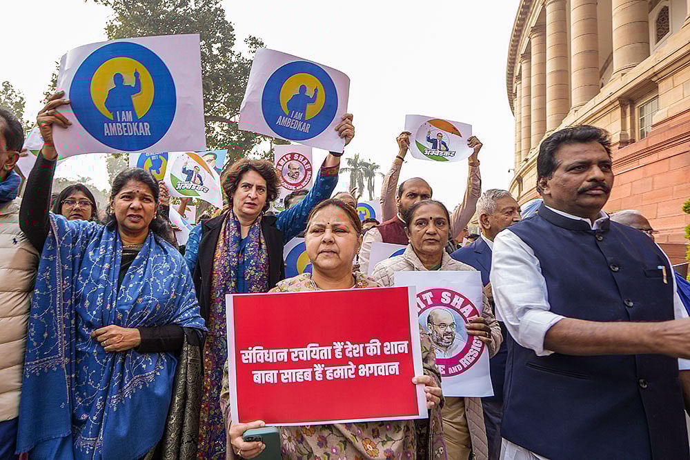 Photo: PTI/Ravi Choudhary : INDIA bloc protest over Ambedkar issue