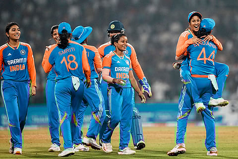 IND-W vs WI-W 3rd T20I: India Women's Radha Yadav celebrates with teammates