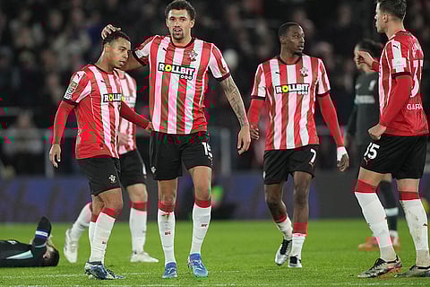 EFL Cup Quarter-Finals: Southampton's Nathan Wood R gives a pat to Cameron Archer after he scored