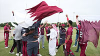 X/Qatar Cricket Association : Qatar cricket team celebrating.