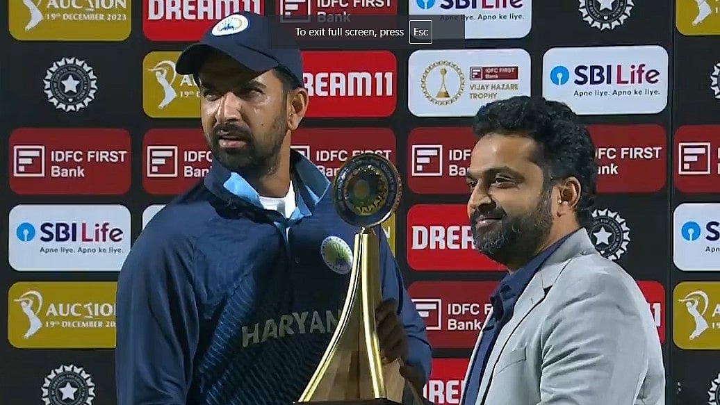BCCI : Haryana captain posing with the Vijay Hazare Trophy 2023/24 edition.