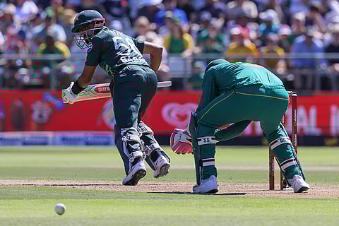 SA vs PAK 2nd ODI: Pakistan batsman Babar Azam watches as the ball rolls towards the boundary