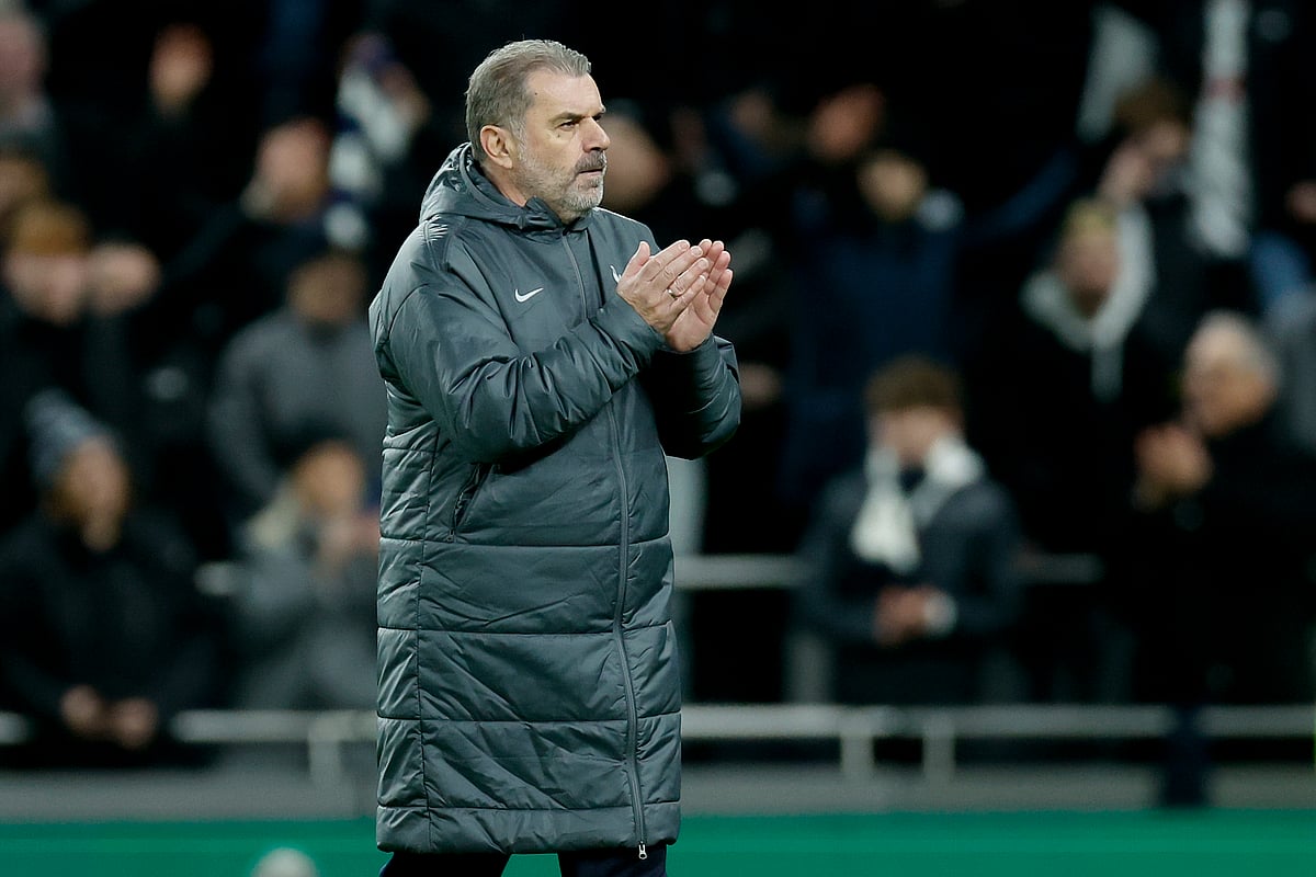 Ange Postecoglou applauds Tottenham's fans after the victory over Manchester United