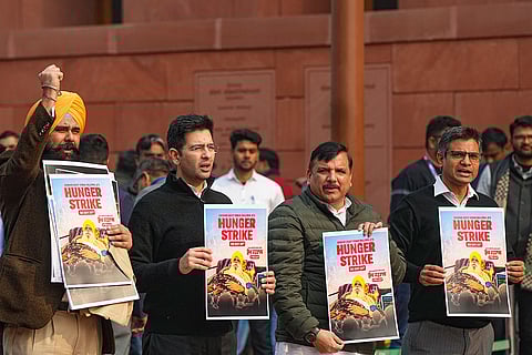 AAP protest in support of farmer leader