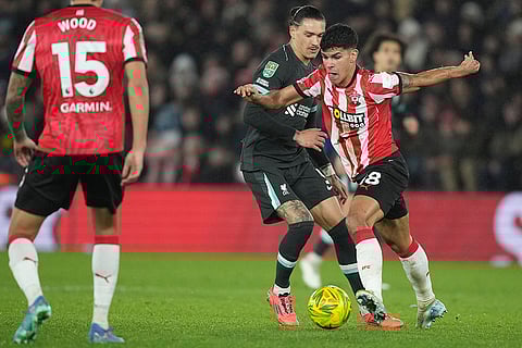 EFL Cup Quarter-Finals: Liverpool's Darwin Nunez guards Southampton's Mateus Fernandes
