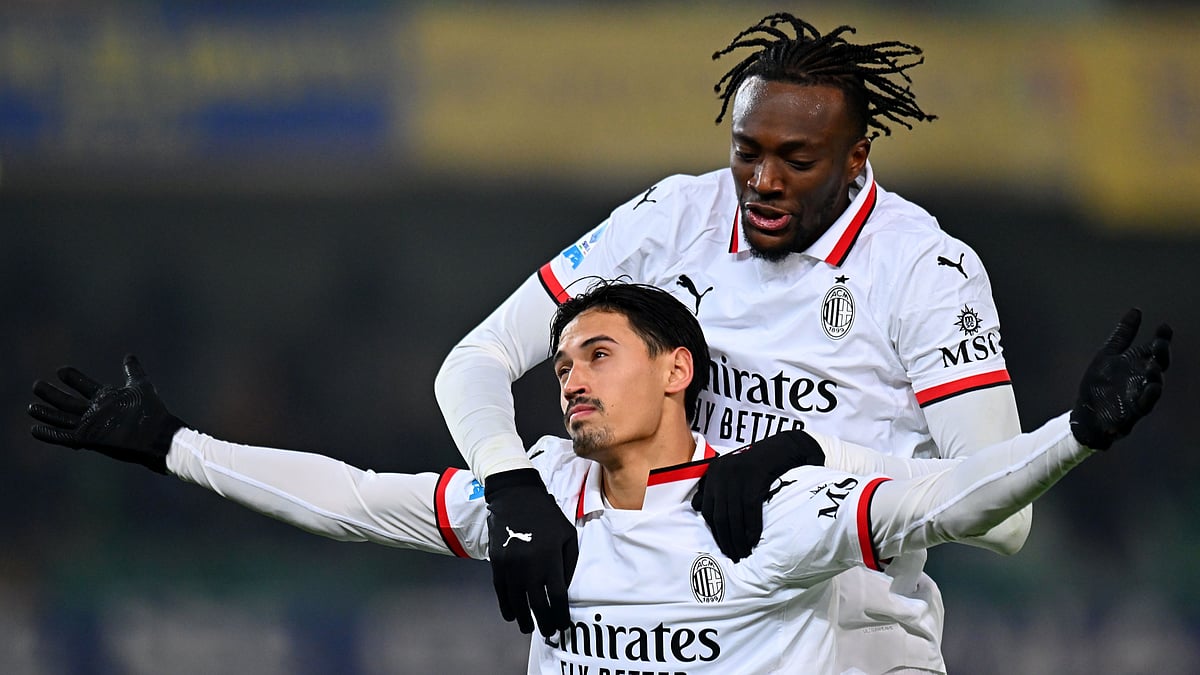 Tijjani Reijnders celebrates after scoring against Verona.