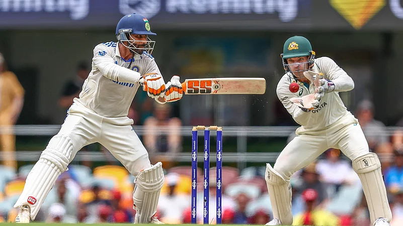 Indias Ravindra Jadeja plays a shot during play on day four. AP Photo
