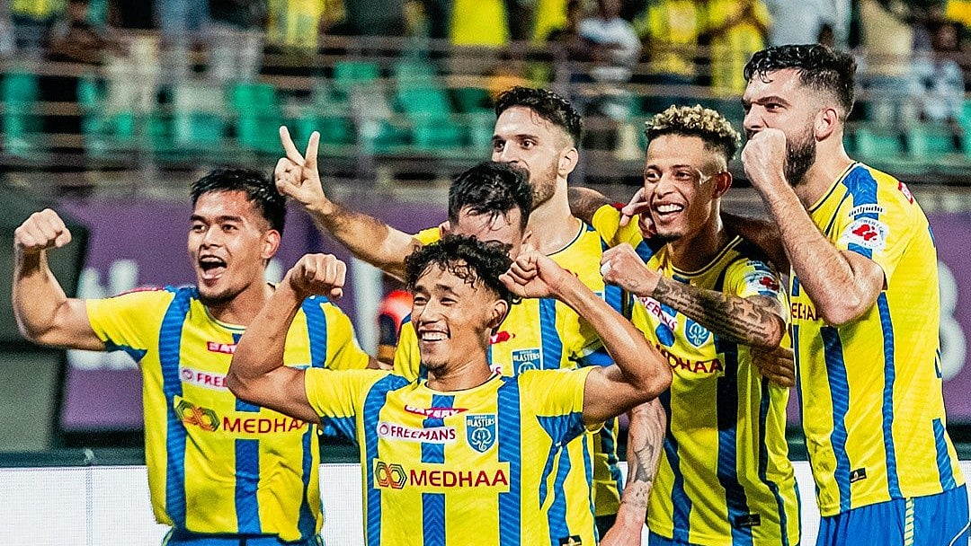 Photo: X | Kerala Blasters FC : Kerala Blasters FC players during an ISL 2024-25 match.