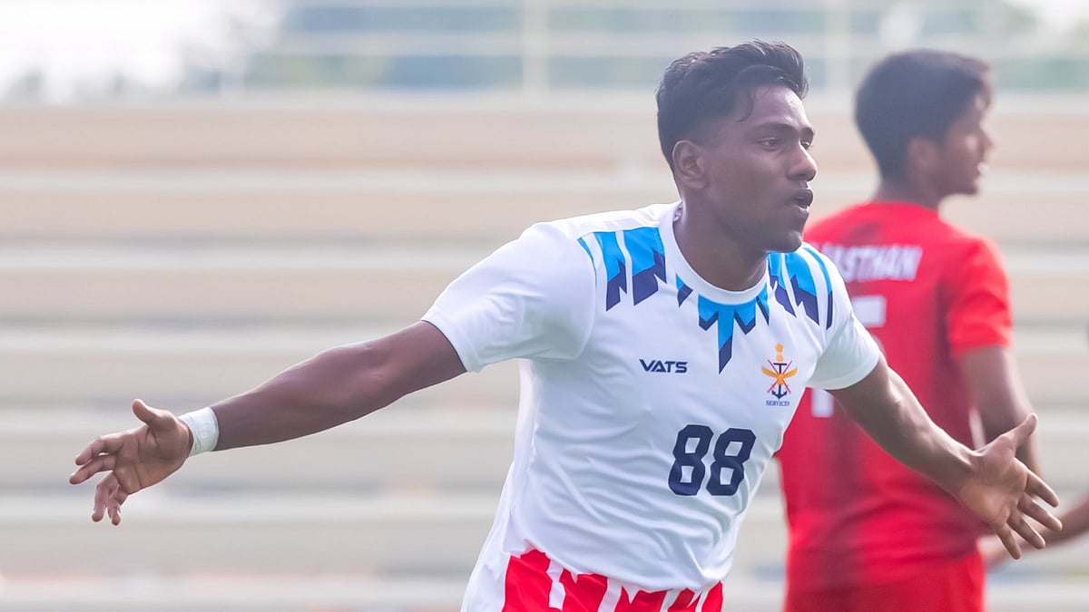 Photo: X | Indian Football : Services football team player during the Santosh Trophy match.