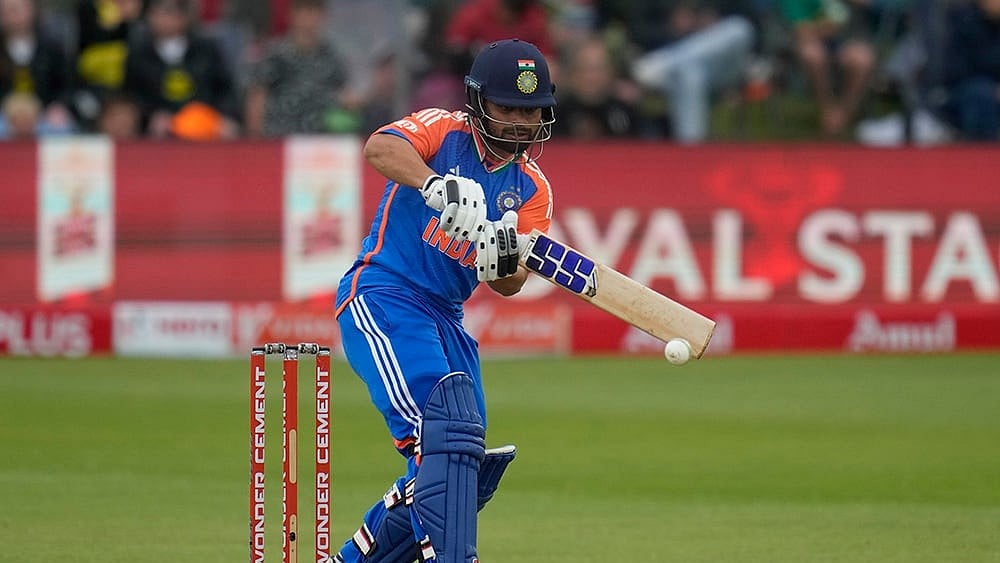 | Photo: AP/Themba Hadebe : India's Rinku Singh plays a shot 