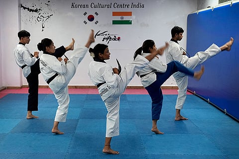 Indians learning Taekwondo at Korean Cultural Centre