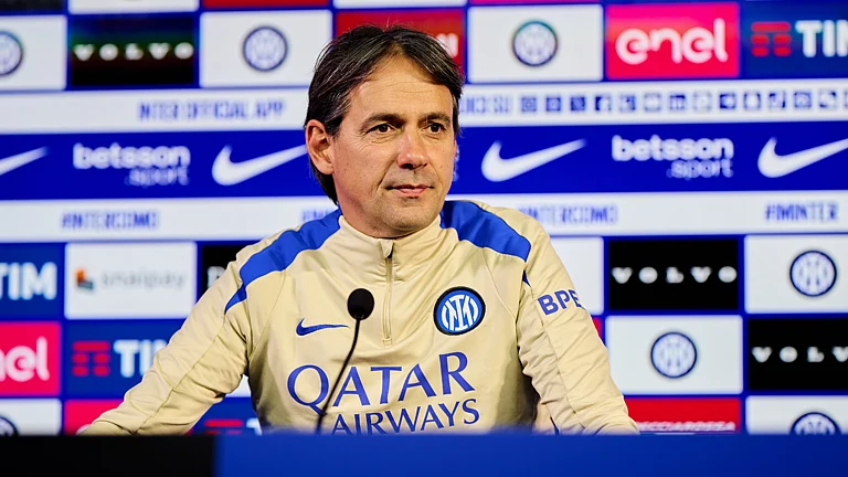 Simone Inzaghi during a pre-match press conference - null