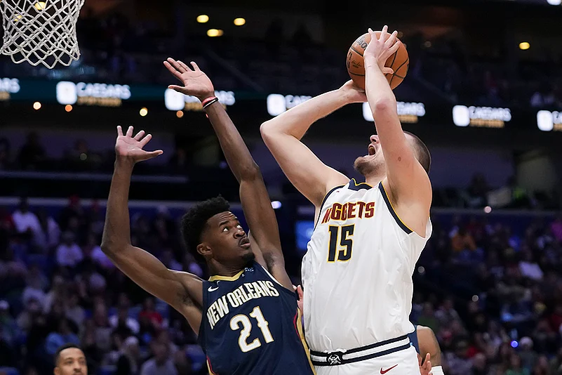 NBA 2024-25 New Orleans Pelicans Vs Denver Nuggets basketball game pics: Nikola Jokic