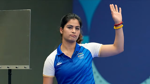 AP : File photo of India's Paris Olympics double medallist shooter Manu Bhaker.