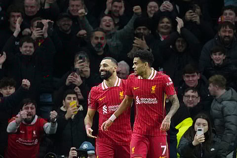 EPL 2024-25: Liverpool's Luis Diaz, right, celebrates after scoring his side's sixth goal