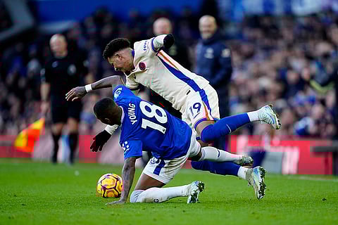 EPL 2024-25: Everton's Ashley Young fouls Chelsea's Jadon Sancho