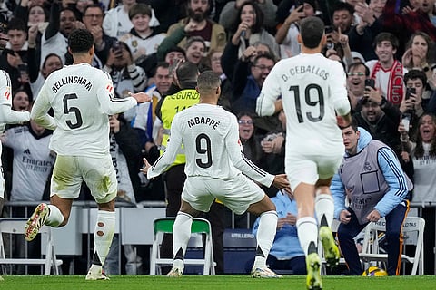 La Liga 2024-25: Real Madrid's Kylian Mbappe celebrates after scoring the opening goal