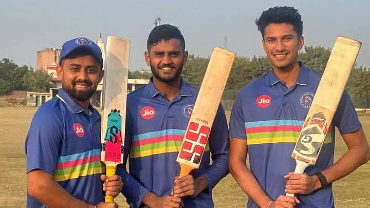 X/Gujarat Cricket Association : Vishal Jaiswal, Urvil Patel and Aarya Desai from the Gujarat cricket team.