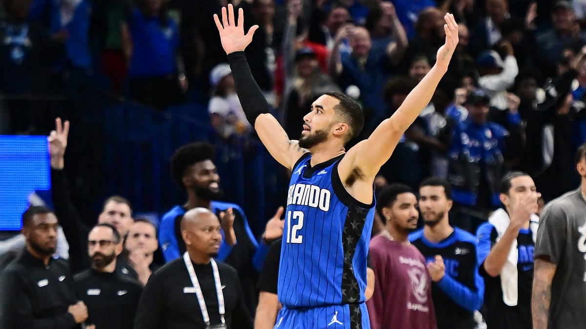 Orlando Magic forward Trevelin Queen reacts after his team's win over the Boston Celtics on Dec. 23, 2024. - null
