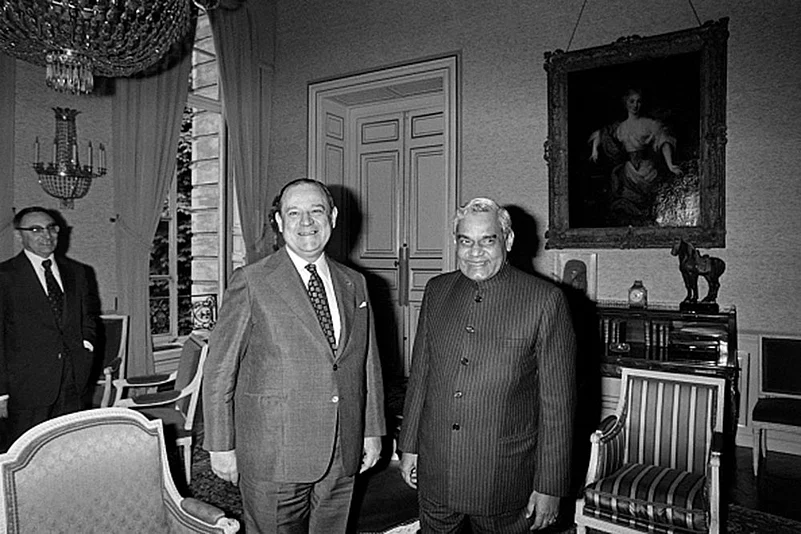 Atal Bihari Vajpayee with Raymond Barre