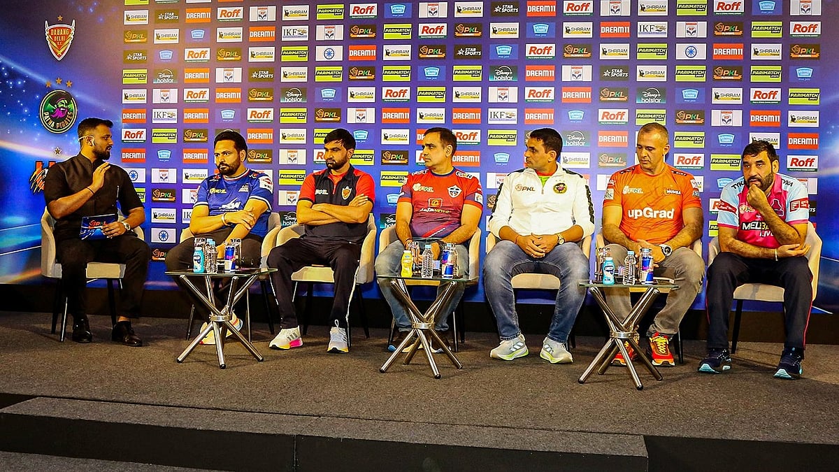 X/ProKabaddi : The Pro Kabaddi League team coaches during a press-conference for the PKL Eliminators.