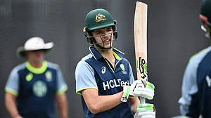 Joel Carrett/AAP Image via AP : Australian batsman Sam Konstas reacts during a cricket team training session at the Melbourne Cricket Ground in Melbourne.