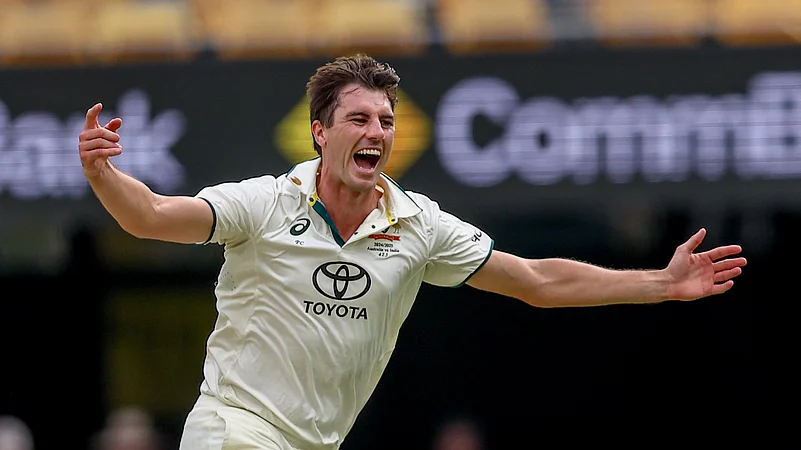Australias captain Pat Cummins celebrates the wicket. AP Photo