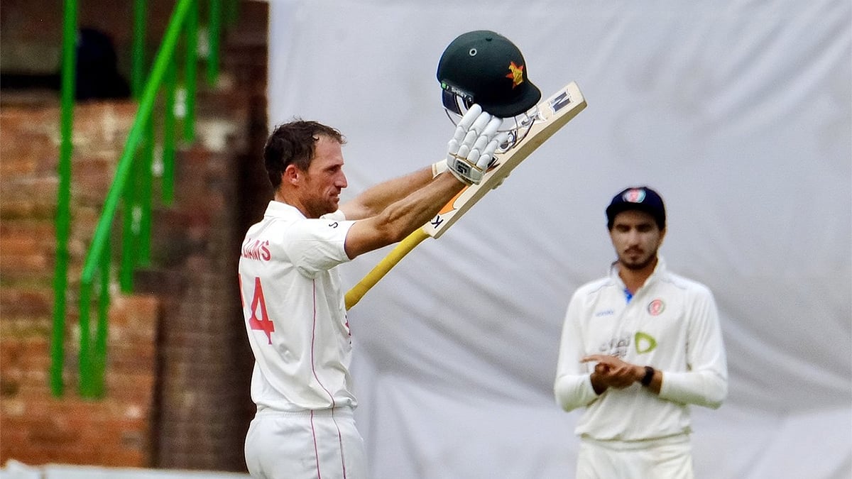 Photo: X | Zimbabwe Cricket : Sean Williams after hitting century on Day 1 of the first Test match in Bulawayo.