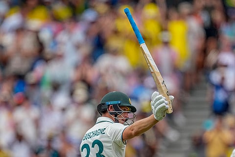 India Vs Australia, 4th Test Day 1: Australia's Marnus Labuschagne raises his bat as he celebrates after scoring fifty runs