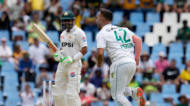 South Africas Dane Paterson, celebrates after dismissing Pakistans Babar Azam. AP Photo