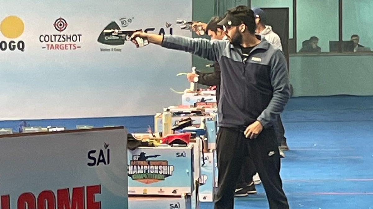 X/NRAI : Olympian Vijayveer Sidhu in action during the National Shooting Championship final.